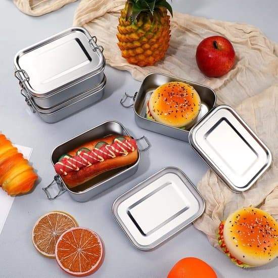 Madkasse - 4-delt sæt - Madbeholder i rustfrit stål - Sikker snackboks til arbejde og picnics (550 milliliter)