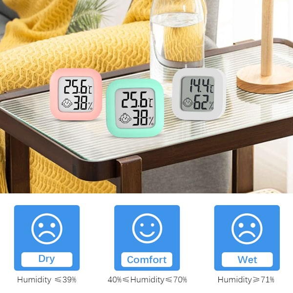3 stk. Mini Indendørs Termometer Hygrometer, Digital Termometer Hygrometer Indikator Nøjagtighed Rumtemperatur Monitor og Fugtighedsmåler