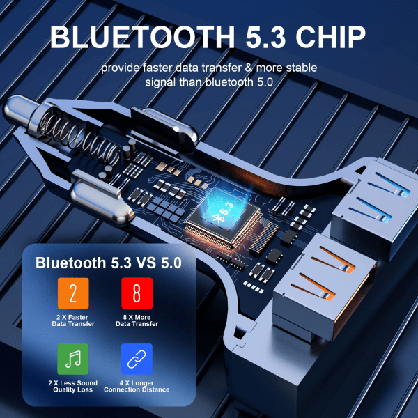 Uusin Bluetooth V5.3 FM-lähetin, autoradiolähetin Hands Free -autosarja QC3.0 PD3.0 autolaturi LED-näytöllä USB asema värikäs valo