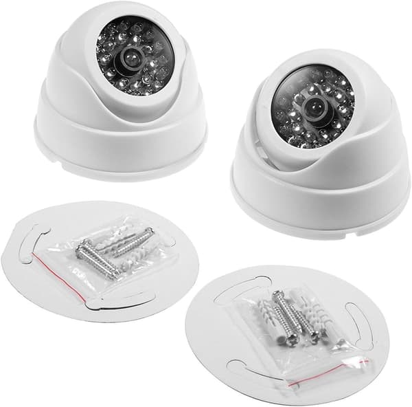 Set med 2 Dummy Dome Camera Fake Dummy Wireless CCTV Security Indoor Surveillance Camera med rød LED-hvit