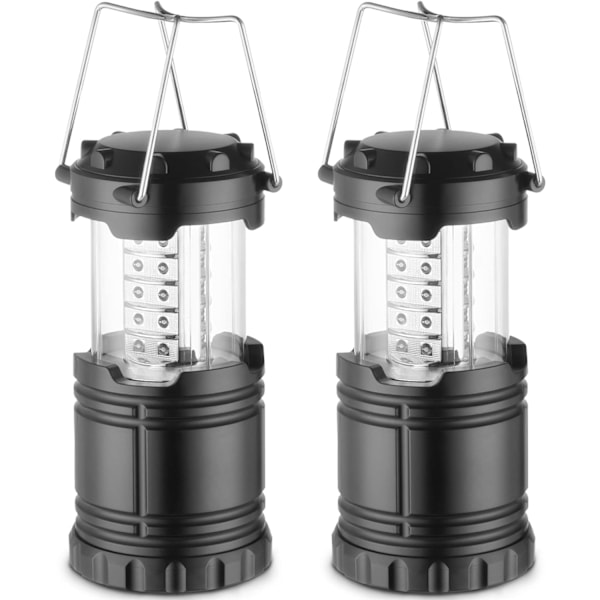LED-campinglyktor (svart, 2-pack), nödbelysning för strömavbrott, hopfällbara lampor för inomhus- och utomhusbruk