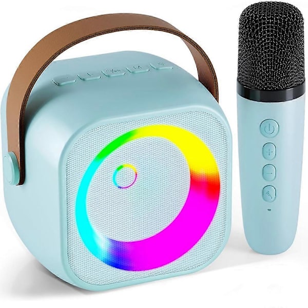 Karaoke-laite lapsille ja aikuisille, Mini kannettava Bluetooth-karaokekaiutin 1 langattomalla mikrofonilla ja valolla Blue 1 mic