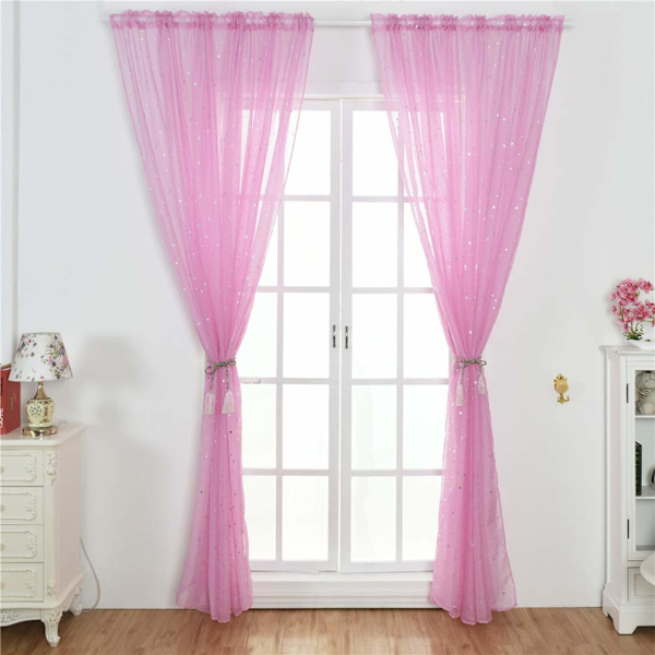 Tähti Tulle Verho, Läpikuultava Tähtiverho Makuuhuoneeseen Glitter Tähti Voile Verho Paneli Voile Verho (100x270CM, pinkki, 1 verho) Pink
