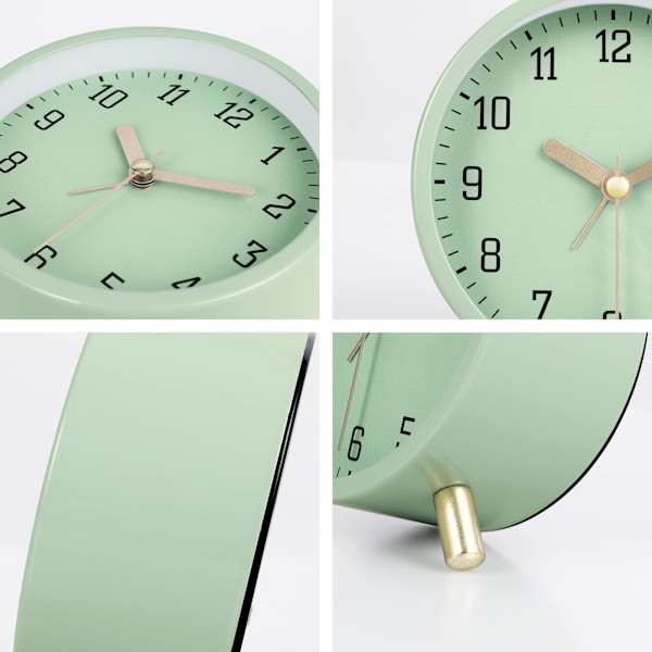 Klassisk metallväckarklocka analog utan tickande, mjölkvit tyst väckarklocka med ljus, modern enkel dekorativ bordsur sovrum sängbord green