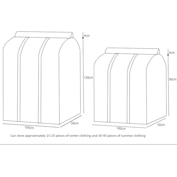3D glidelås klesbeskytterdeksel - Vanntett klesoppbevaringspose, hengende arrangør for dresser, frakker, kjoler og mer, 50*100*90CM