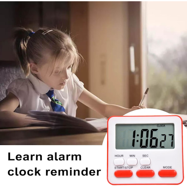 Elektronisk timer, køkkentimer, læringsstyringstimer, LCD digital nedtællingsstopur med stativ rød