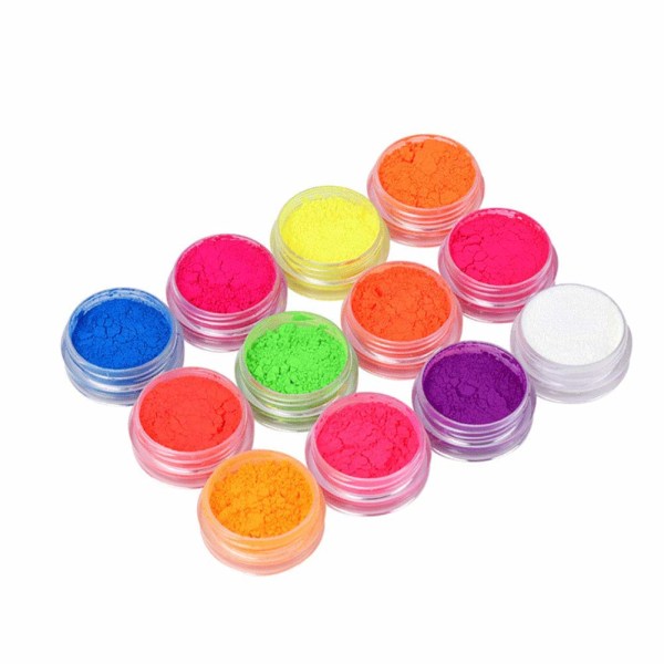 12 farger Pigment Nail Powder, Pigment Nail Super Bright Neon Powder Fluorescerende Nail Powder
