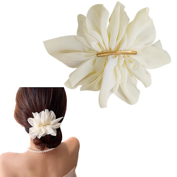 Hårklämmor för kvinnor, mjuka chiffongtyg, hårnålar, franska klämmor, hårklämmor, blomform, söta presenter till flickor, vita White