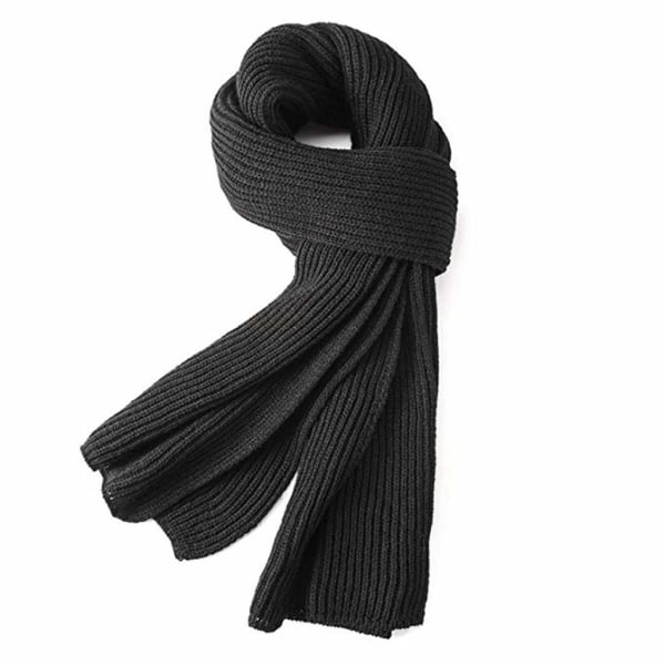 Varm höst- och vinterscarf, unisex enfärgad vinterhals varm stickad garnscarf Black