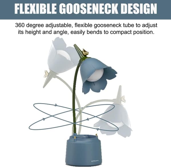LED Børne Skrivebordslampe, Blomster Bordlampe, Læselampe med Justerbart Lys og Touch Sensor (Blå) Blue
