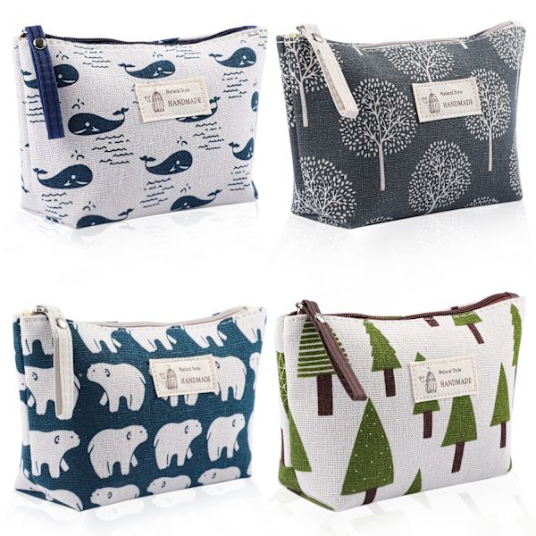 4-pack kosmetiska väskor, canvas, liten multifunktionell kosmetisk väska, pennfodral, sminkväska med dragkedja, sminkväska, damförvaringsväska