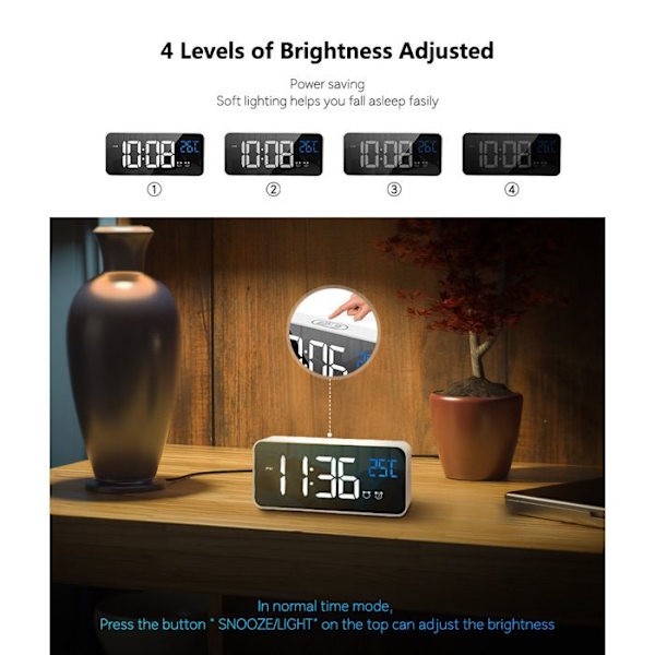 Digital väckarklocka LED digital klocka digital morgonväckarklocka med temperaturer snooze 1224 timmar. YYV
