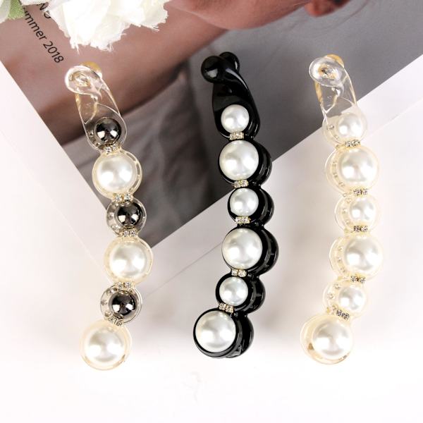 3 stk. Perle Banan Hårklemmer Kunstig Rhinestone Perle Hårspenner Elegant Hestehaleholder Franske Spretter Hårtilbehør