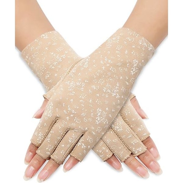 Dam solskyddsfingerlösa handskar sommarhandskar flickor halkfria UV-skyddshandskar för utomhusbruk, khaki