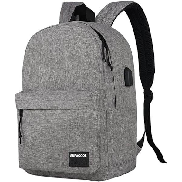 Lätt och avslappnad ryggsäck för bärbar dator för män och kvinnor, klassisk ryggsäck för resor till högskolan (helt ljusgrå) Gray