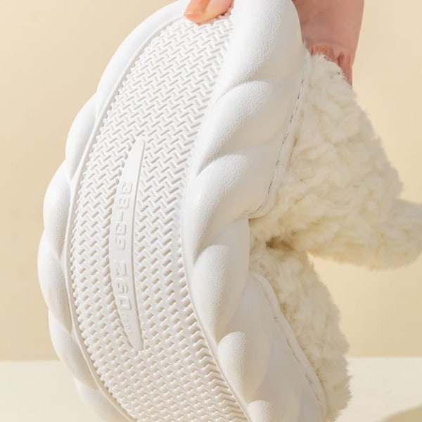 Vintermjuk varm bootie Fluffig plysch Slip-On Booty Toffel, Ljuvliga fleeceskor för kvinnor med gummisula EU storlek 35-36 White 36-37