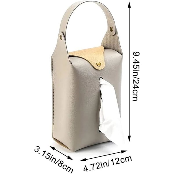 Hængende Tissue Box Pu Læder Bil Tissue Holder Bærbar Serviet Box Cover med Snap til Bil Badeværelse Køkken(Grågrå) Grey