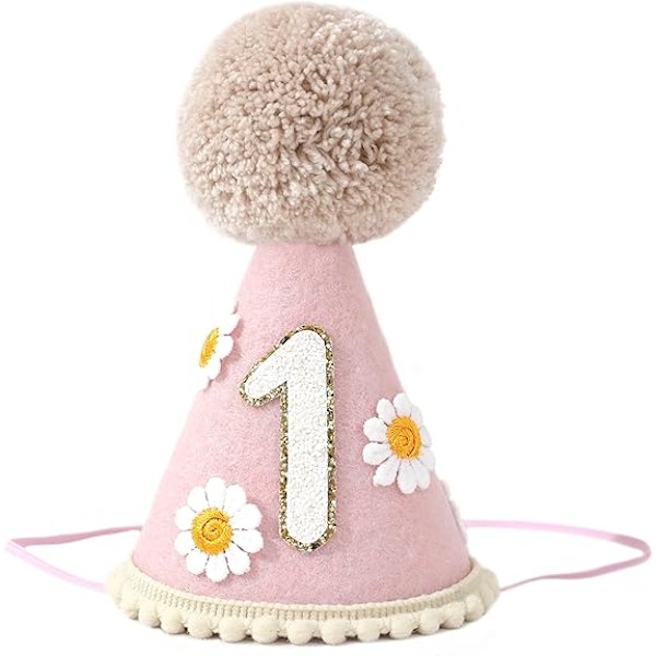 Första födelsedagshatt för bebis - 1-års kalasdekoration för bebisvisning, 1-års outfit flicka pojke, Daisy födelsedagshatt