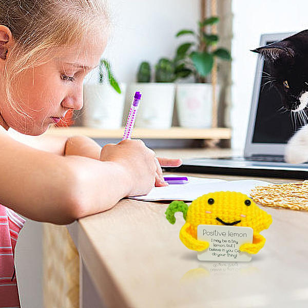 Mini rolig positiv potatis, stickad potatis med positivt kort, kreativ söt rolig stickad positiv frukt för födelsedagspresenter festdekoration (citron)