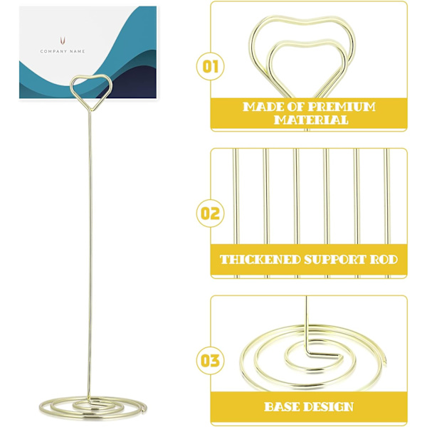 Hjerteformet bordkort memoholder noteklips 10 stk. (guld)