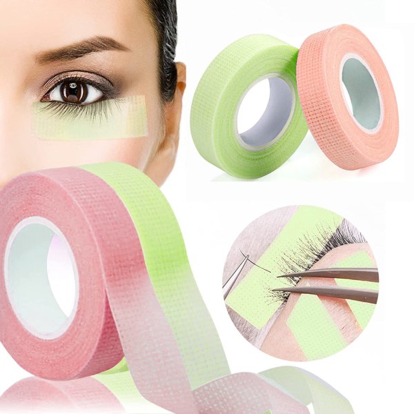 2 ruller øjenvippetape, selvklæbende øjenvippetape, åndbart mikroporestof medicinsk tape til øjenvippeforlængelse (pink og grøn)