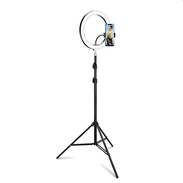 2,1 m jalusta ja/tai 30 cm/12'' himmennettävä 3-värinen LED-rengasvalo selfieihin, valokuvaukseen, meikkaamiseen, YouTube-striimaukseen, Tik Tokiin