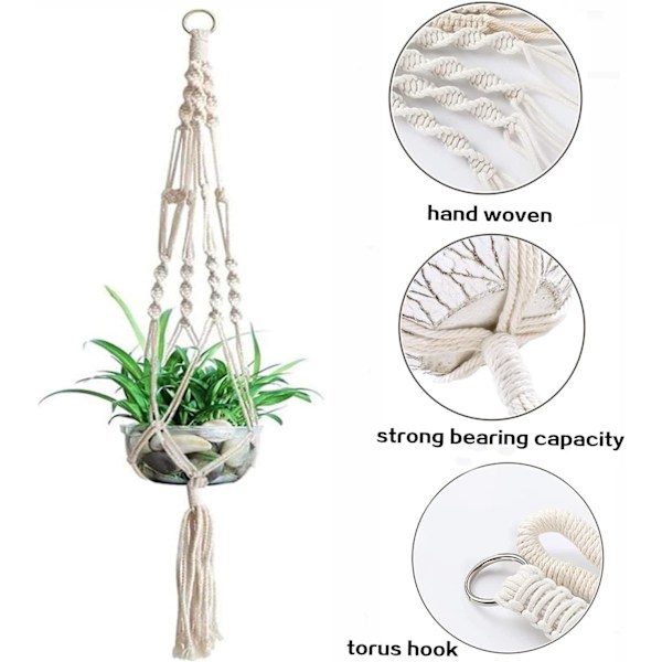 Macrame växt hängare, Macrame blomma hängande bomullsrep korg för vägg blomkrukor