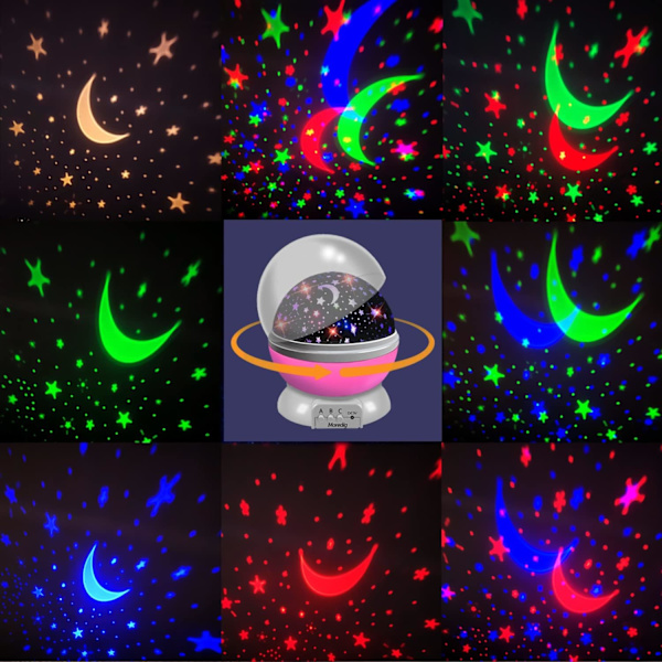 Takprojektion Stjärnhimmel Nattljus, 360° Rotation Nattljus, Projektorlampa