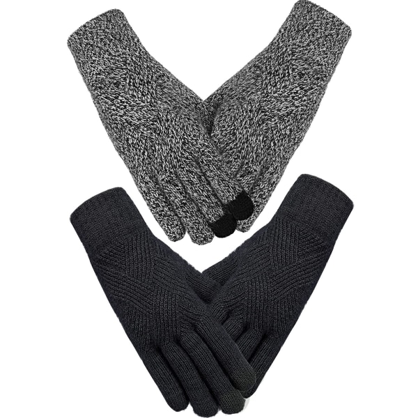 Par vinterhansker for kvinner Strikket berøringsskjerm med finger dobbel lag elastiske hansker