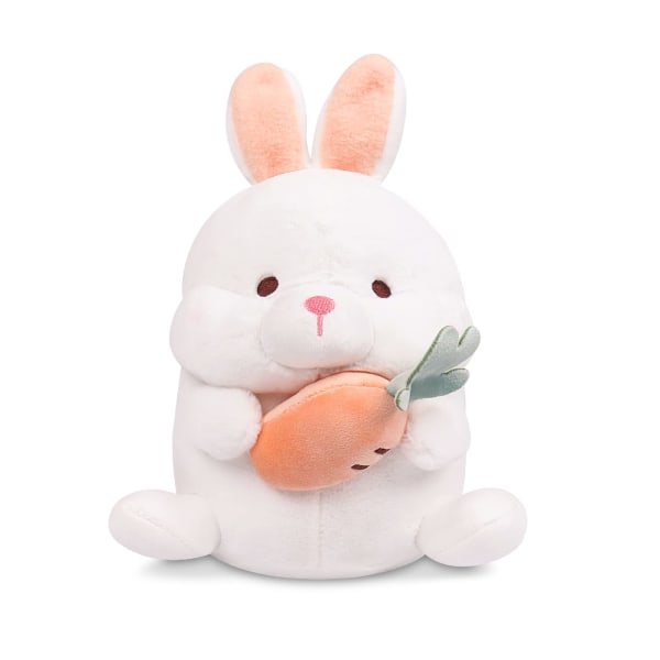 Pupu pehmolelu täytetty kanin lelu, söpö täytetyt eläinpehmonukke Valkoinen pehmo kanilelu porkkanalla, realistinen täytetty pupu