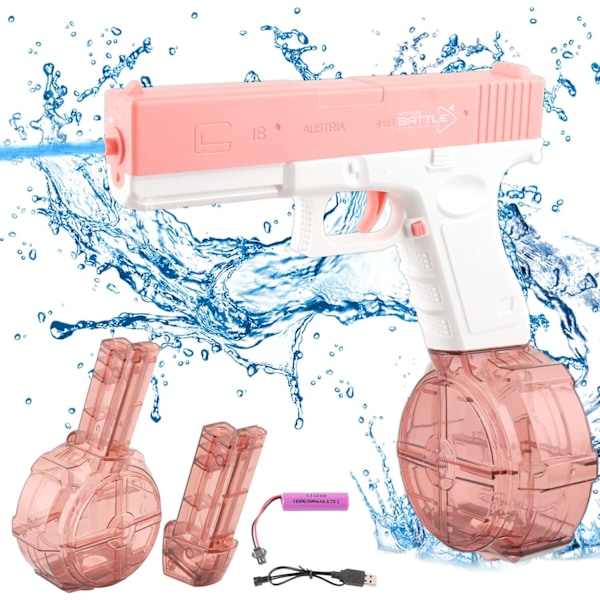 Elektrisk vandpistol, maksimal rækkevidde 32 fod  Elektrisk automatisk vandpistol Stor kapacitet-tromleversion Vandsprøjte Sommer pool strandfest legetøj (Pink) Pink