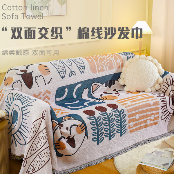 Sofa teppe, vendbart, allsidig sofa teppe, koselig teppe, sengeteppe for sofa, lenestol og enkeltseng - 180 x 230 cm Lucky Cat 180*230cm