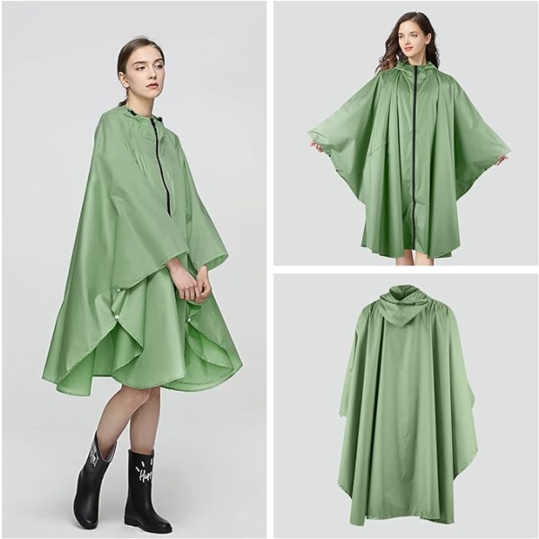 Regnrock för kvinnor, lång regnponcho, vattentät regnkläder, regnjacka, vindtät regnkåpa, regnrock, regnskyddskläder med flikficka green