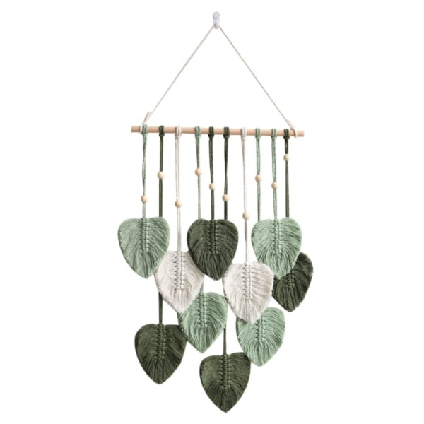 Macrame väggdekoration handgjorda heminredning Boho Macrame gobeläng vävd väggdekoration blad fjäder väggdekoration (armégrön) green