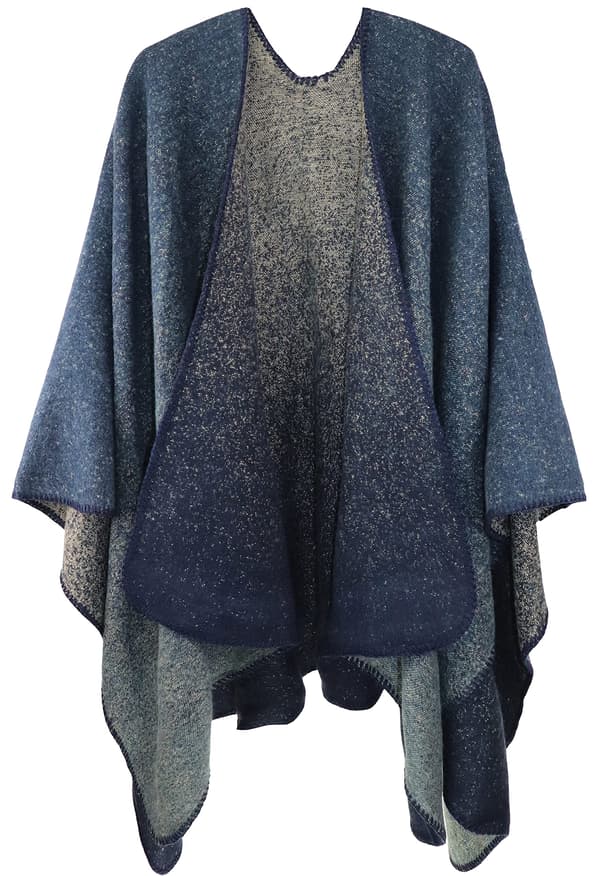 Dame Poncho Strikket Oversized Tæppe Cape Halstørklæde Navy blue