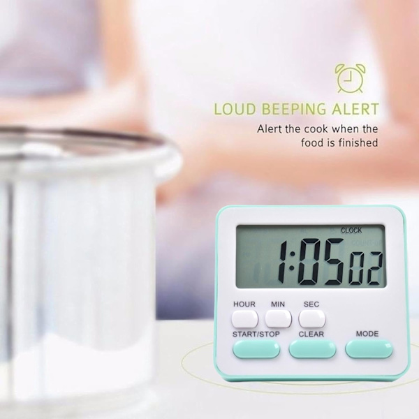 Elektronisk timer, køkkentimer, læringsstyringstimer, LCD digital nedtællingsstopur med stativ grøn