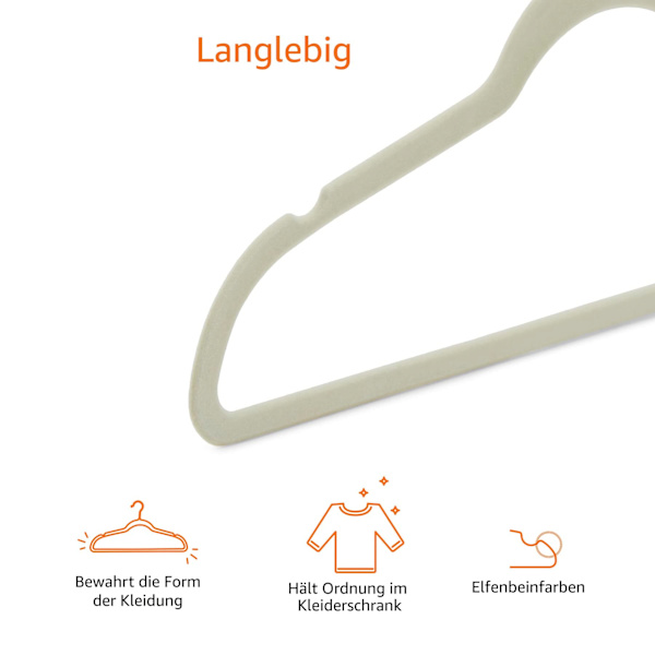 Slanke og skridsikre skjorte-/dragt-/kostumebøjler, elfenbensfarvede