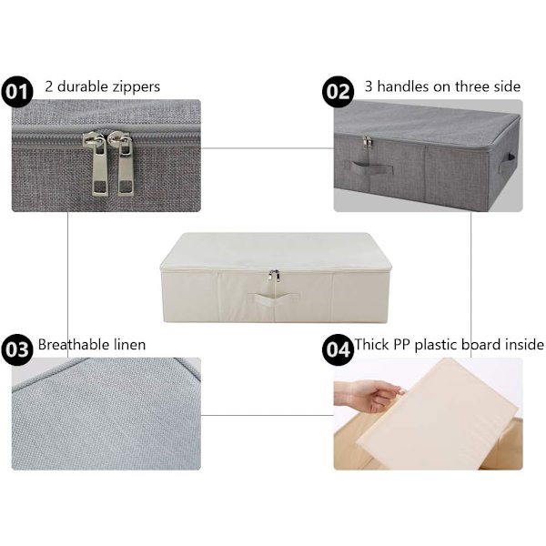 Förvaringslåda under sängen, kläder, duntäcken, kuddförvaring, beige Beige