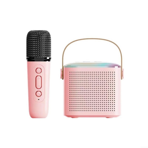 Bärbar karaokemaskin med trådlösa mikrofoner, USB uppladdningsbar karaokehögtalare med festbelysning för barn och vuxna, födelsedag - rosa Pink