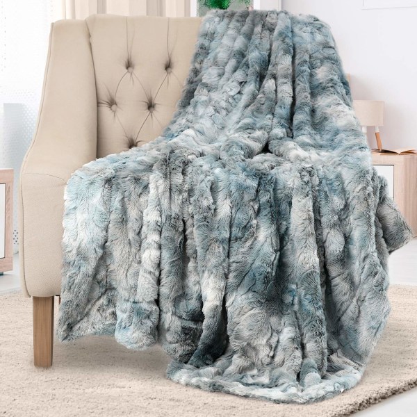 Pelsteppe - Dobbeltsidig, mykt, varmt, koselig, luksuriøst, myke tepper for sofa og seng - Arctic Blue Throws for sofa Large (152x127cm) Blue
