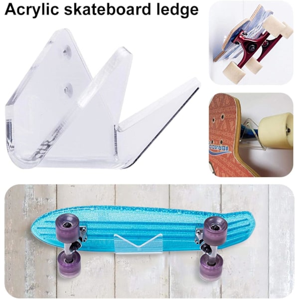 Väggfäste för skateboard, skateboarddäck display väggmonterad hållare rack för longboards, hållbar hög belastning bärande skateboard avsats akryl, 1 st