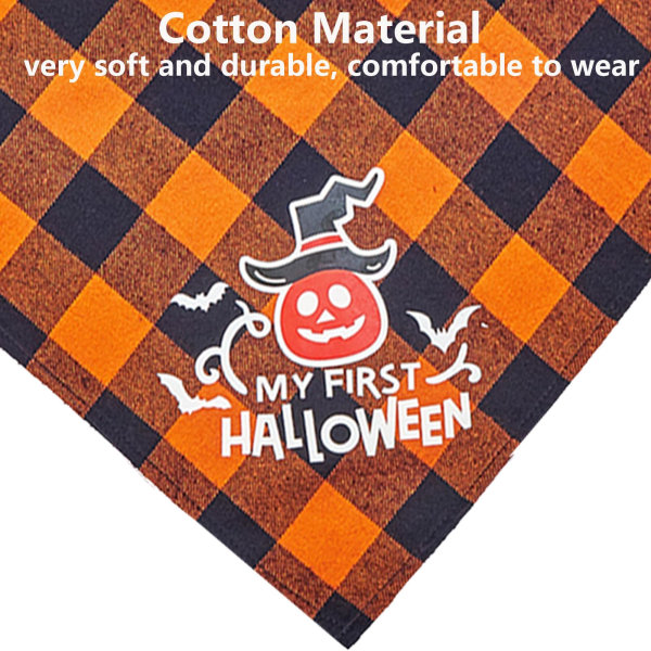 Halloween Hundebandanas, 2-pak bomull reversibel lysende gresskarflaggermus trykk Halloween kjæledyrbandana, trekant rutete for små mellomstore store hunder kjæledyr