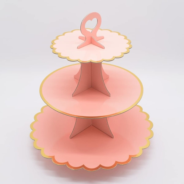 3-lags cupcakestativ i papp, engangs Cupcake-visningstårnstativ for julebryllupsbursdagsfest rosegull Pink