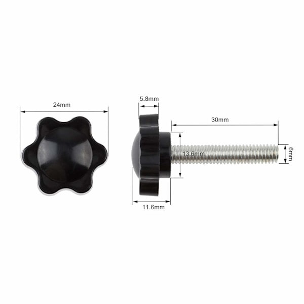 M6x30mm vingmutter, plaststjärna räfflad vingmutter klämknapp (20st)