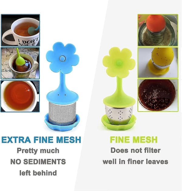 4 stk. silikon te-sil, ekstra fine mesh-infusere med silikonlokk