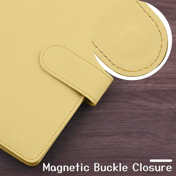 A6 PU Läder Notebook Binder Påfyllningsbar 6 Ring Binder, Lösblad Personlig Planner Binder Omslag med Magnetiskt Spänne Stängning, Gul