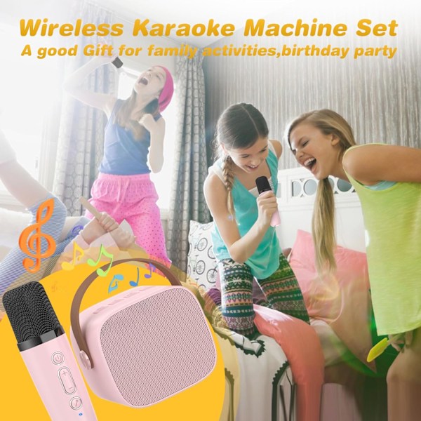 Mini Karaoke-maskin, roliga leksaker julklappar födelsedagspresenter till barn i åldern 4-12 flickor, pojkar, vuxna (rosa 2 mikrofoner)