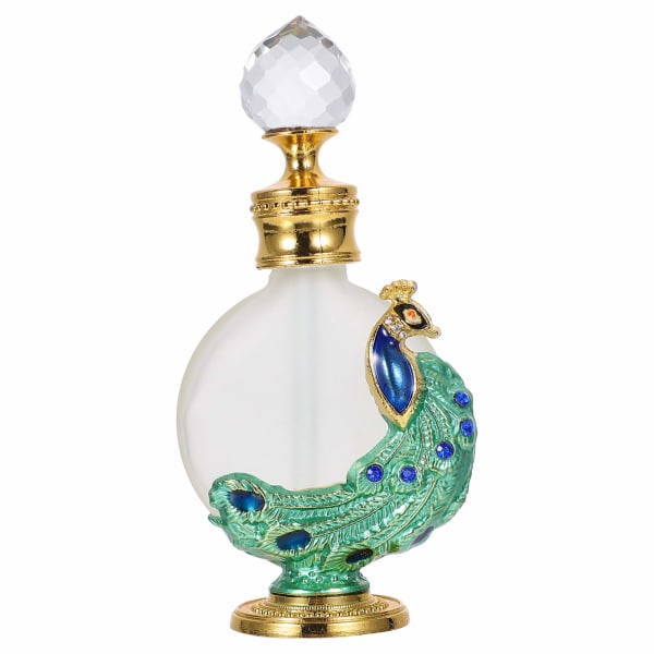 1 st parfymflaska tom vintage påfågelform dekor glas parfymflaska flaska med droppare för eterisk olja (grön) Green