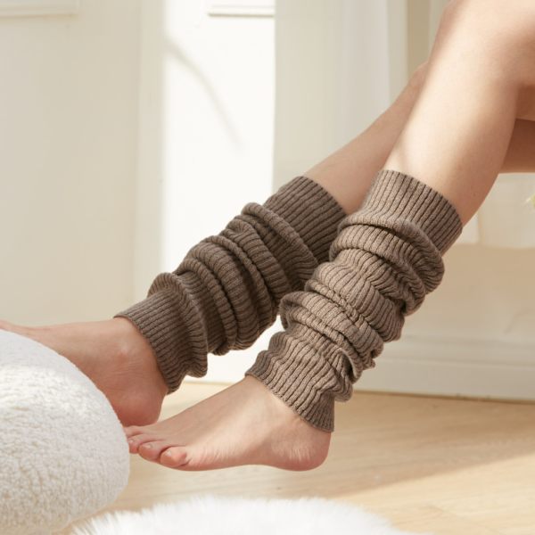 Lange ullstrikkede leggvarmere for kvinner og jenter Ankelvarmere Høy fotløse knestrømper Ull med akryl Maksimal lengde - 48cm Khaki