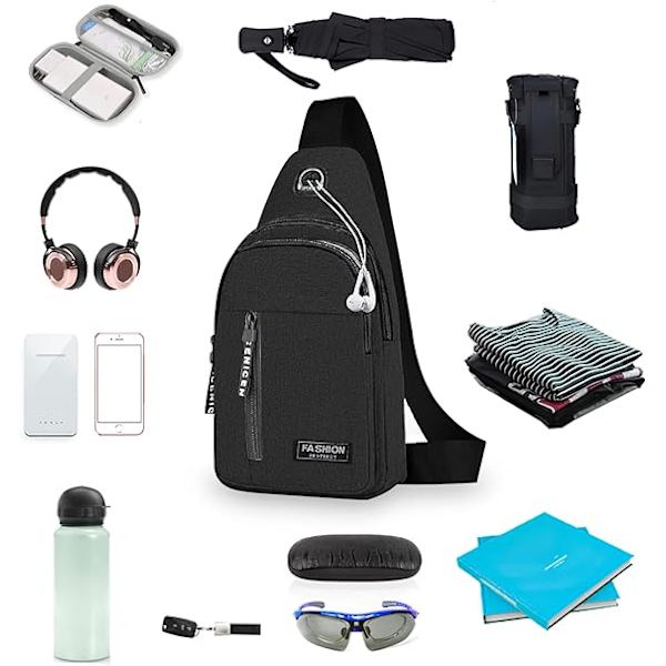 Liten ryggsäck för män Lätt nylon sling ryggsäck väska Anti-stöld Casual män kvinnor bröstväska för vandring cykling utomhus resor（Svart） Black